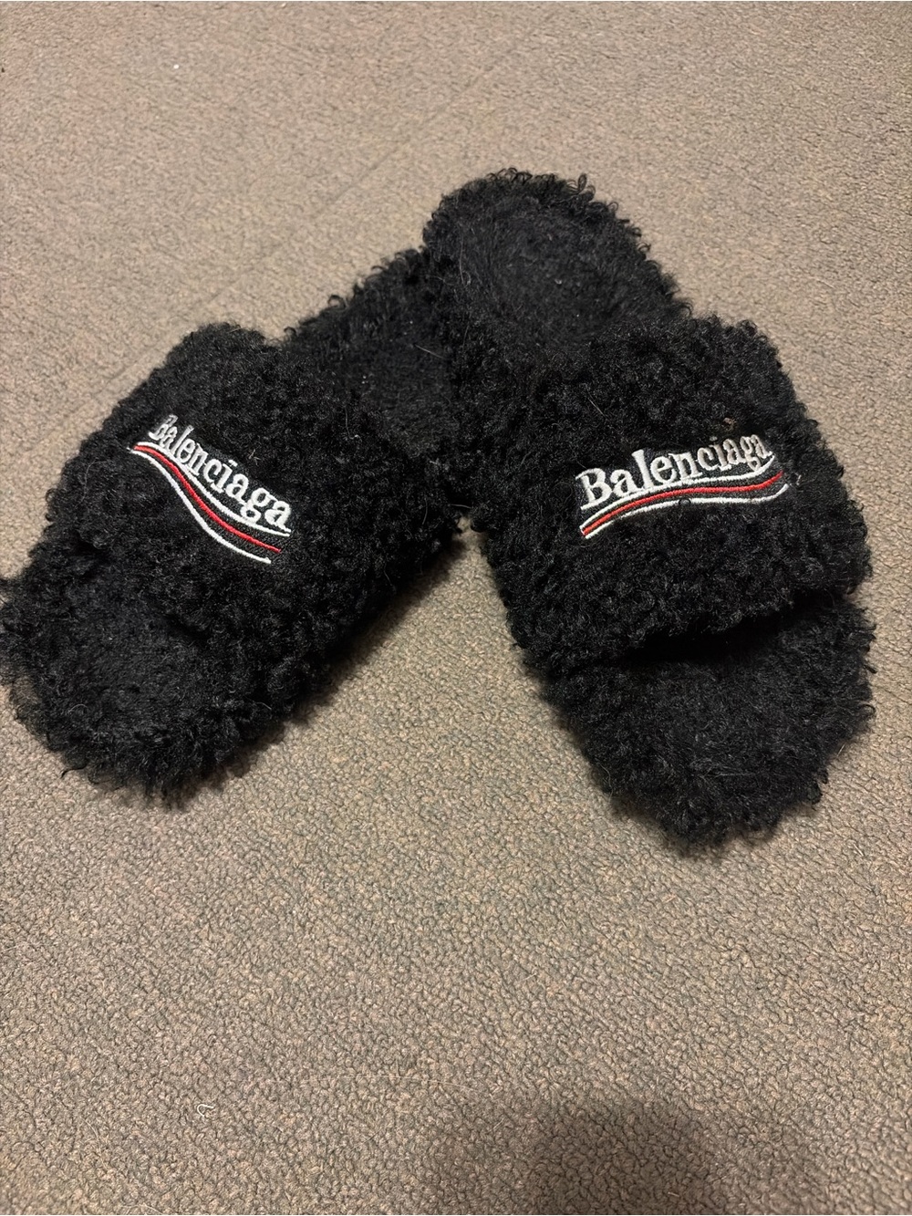 Balenciaga Black Fuzzy Slides